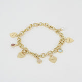 Personalized Birthstone & Heart Charm Bracelet – Custom 18k Gold Family Jewelry – Engraved Gift for Mom, Grandma, or Her