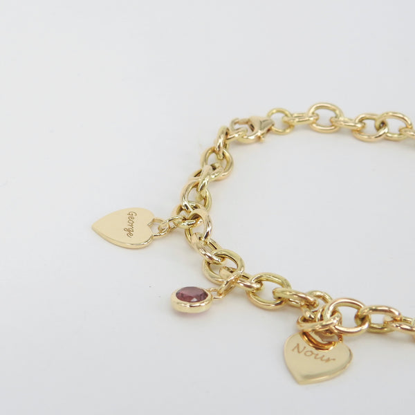 Personalized Birthstone & Heart Charm Bracelet – Custom 18k Gold Family Jewelry – Engraved Gift for Mom, Grandma, or Her