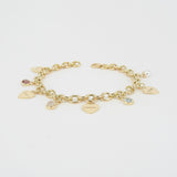 Personalized Birthstone & Heart Charm Bracelet – Custom 18k Gold Family Jewelry – Engraved Gift for Mom, Grandma, or Her