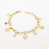 Personalized Birthstone & Heart Charm Bracelet – Custom 18k Gold Family Jewelry – Engraved Gift for Mom, Grandma, or Her