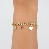 Personalized Birthstone & Heart Charm Bracelet – Custom 18k Gold Family Jewelry – Engraved Gift for Mom, Grandma, or Her