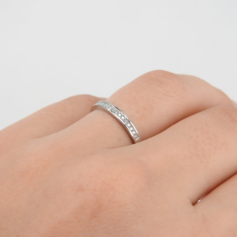 Channel-set Diamond Wedding Band – Dainty Natural Diamond Ring – 2 mm Thin Half Eternity Ring – Vintage Unique Wedding Ring Set
