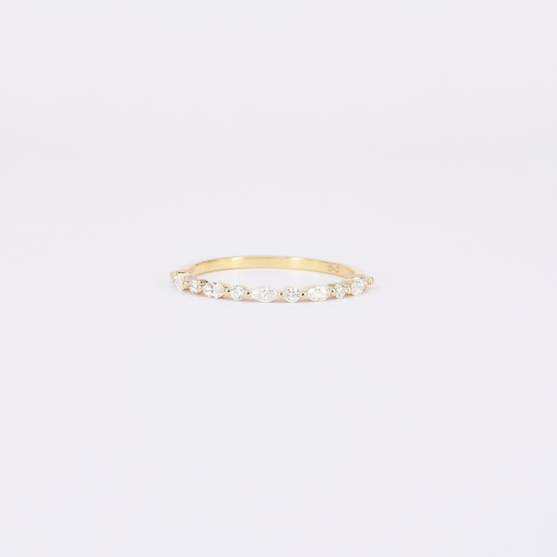 Marquise Diamond Wedding Band – Single Prong Bubble Diamond Ring – Dainty Vintage Half Eternity Ring – Thin Unique Wedding Ring Set