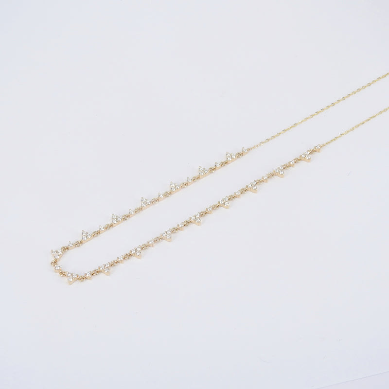 Trio Diamond Necklace - Nature Inspired Cluster Choker - Solid 18k Gold Layered Necklace