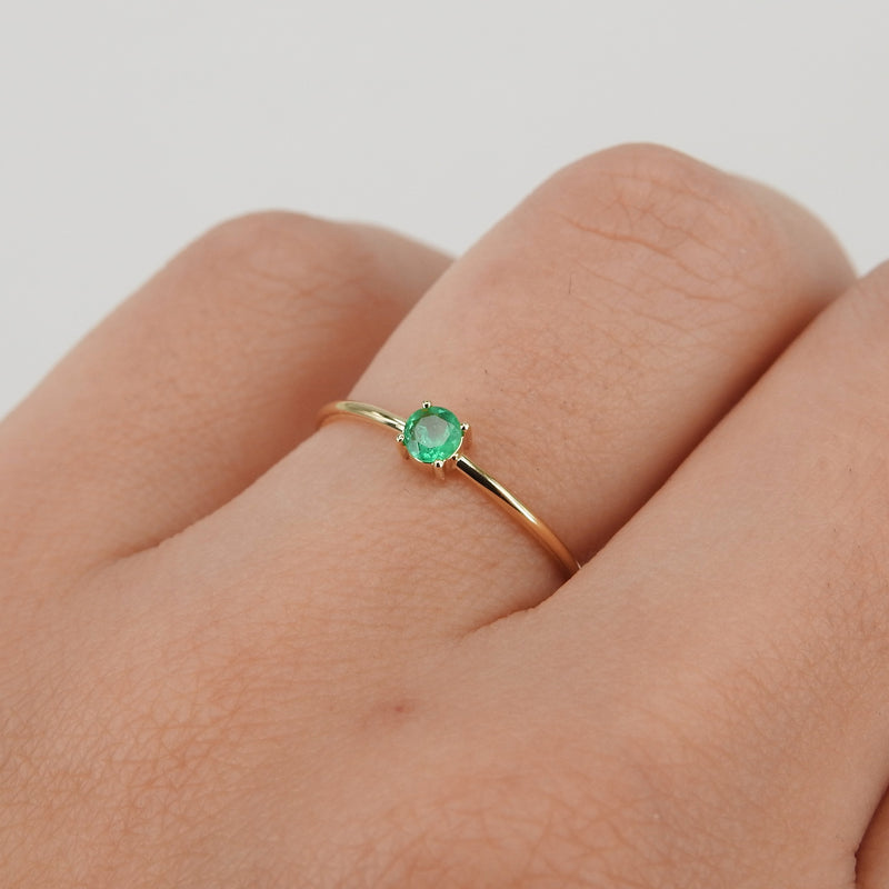 Minimalist Genuine Colombian Emerald Engagement Ring –  Simple Dainty May Birthstone Promise Ring