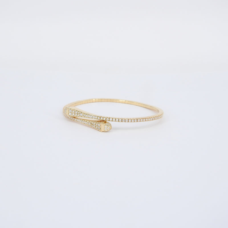 Natural Diamond Snake-Inspired Bangle Bracelet – Thin 18k Gold Stacking Bangle