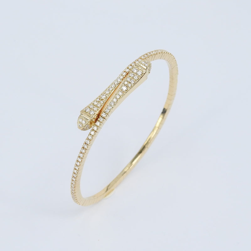 Natural Diamond Snake-Inspired Bangle Bracelet – Thin 18k Gold Stacking Bangle