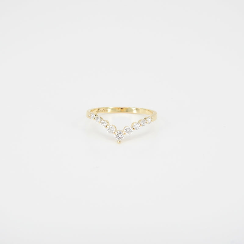 Floating Diamond V Wedding Band – Single Prong Chevron Genuine Diamond Ring – Wave Diamond Ring – Handmade Jewelry