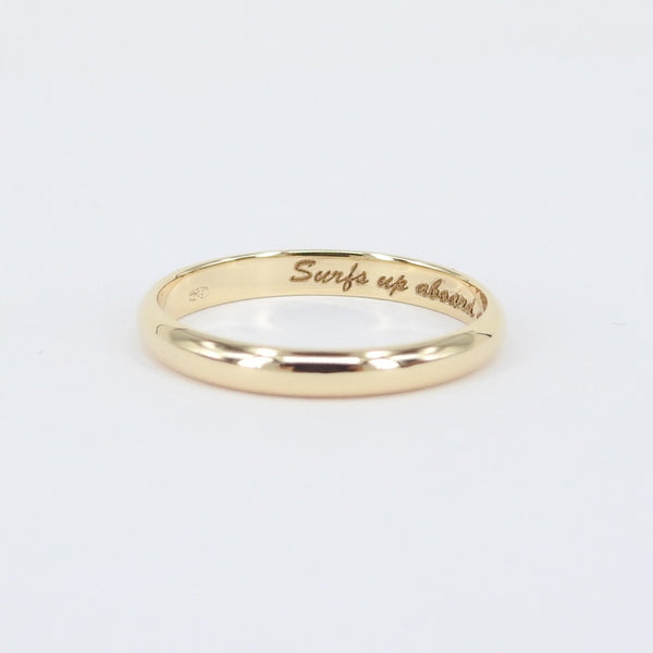 Solid 3 mm Gold Dome Engraved Wedding Band for Couples