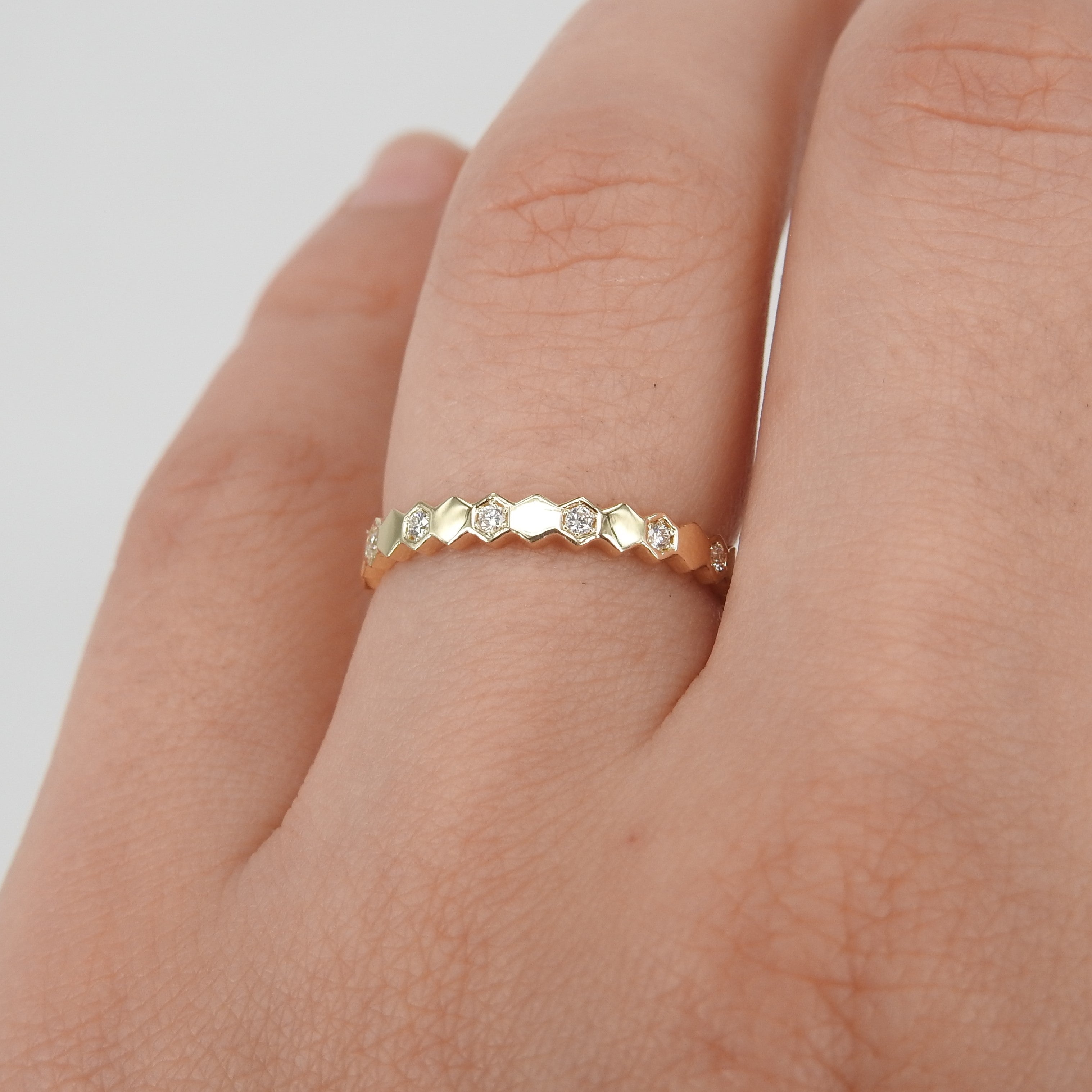 Nature-Inspired Hexagon Diamond Band