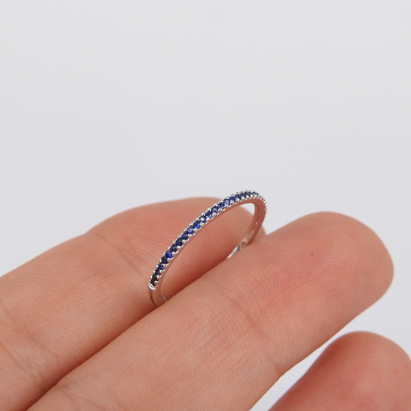 Natural Dainty Blue Sapphire Half Eternity Wedding Band