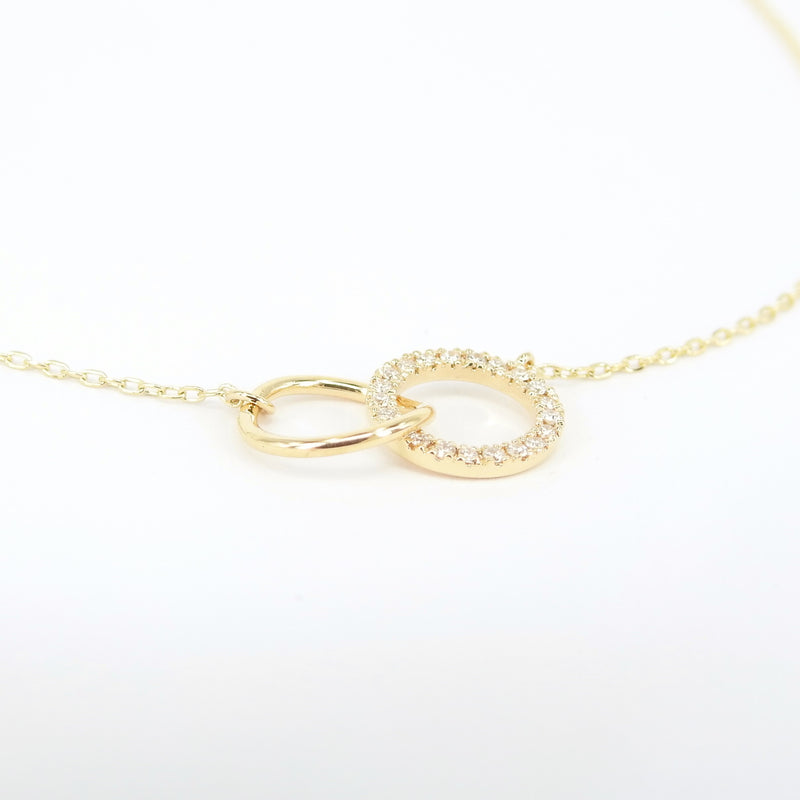 Double Diamond & Gold Necklace, Minimalist Circle Necklace