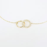 Double Diamond & Gold Necklace, Minimalist Circle Necklace