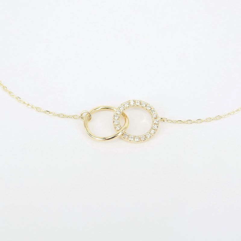 Double Diamond & Gold Necklace, Minimalist Circle Necklace