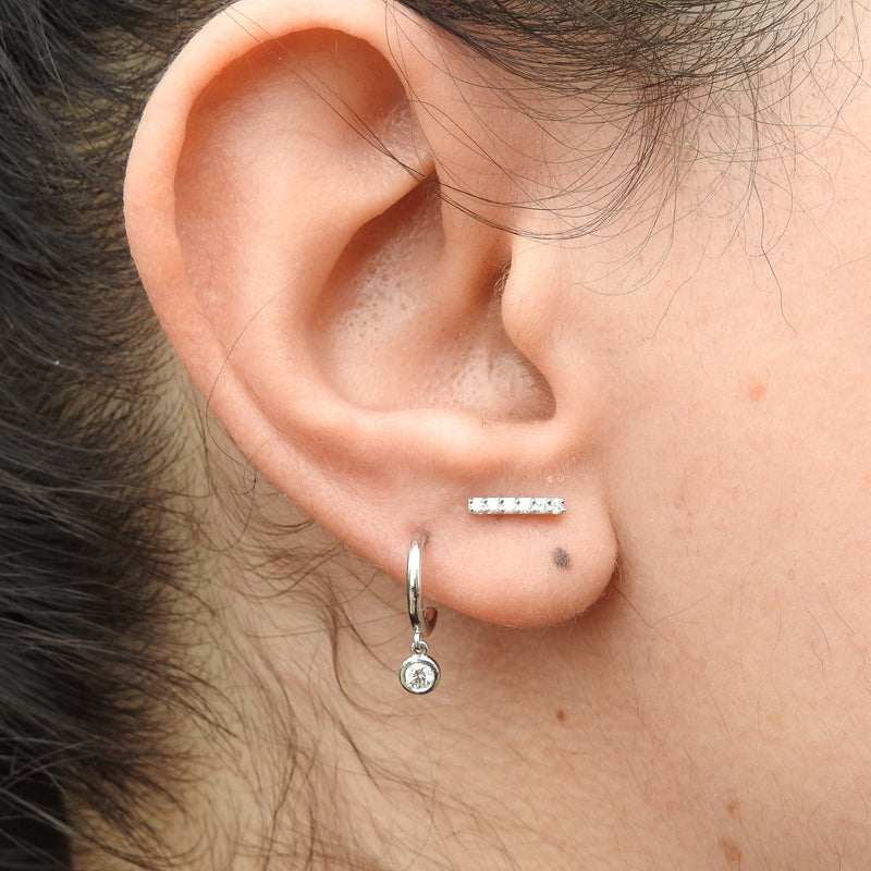 Plain Gold Hoops With Dangling Bezel Diamonds