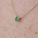 Colombian Emerald Gold Necklace – Dainty 3.3 mm May Birthstone Pendant – Minimalist Solid 18K Fine Jewelry