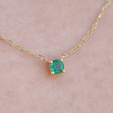 Colombian Emerald Gold Necklace – Dainty 3.3 mm May Birthstone Pendant – Minimalist Solid 18K Fine Jewelry