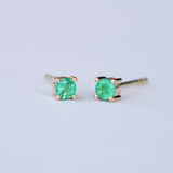 Natural Colombian Emerald Stud Earrings – Solid Gold May Birthstone Gift – Dainty Minimalist Fine Jewelry