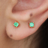 Natural Colombian Emerald Stud Earrings – Solid Gold May Birthstone Gift – Dainty Minimalist Fine Jewelry