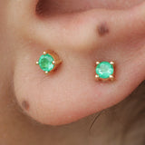 Natural Colombian Emerald Stud Earrings – Solid Gold May Birthstone Gift – Dainty Minimalist Fine Jewelry