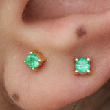 Natural Colombian Emerald Stud Earrings – Solid Gold May Birthstone Gift – Dainty Minimalist Fine Jewelry