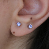 Natural Tanzanite Stud Earrings – Round December Birthstone Solid 18k Gold Studs – Dainty Minimalist Fine Jewelry Gift for Her