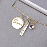 Personalized Family Name Necklace – Solid 18k Gold Engraved Charms with Birthstone – Custom Gift for Mom, Grandma, or New Baby