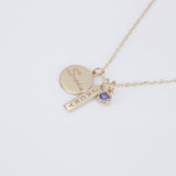 Personalized Family Name Necklace – Solid 18k Gold Engraved Charms with Birthstone – Custom Gift for Mom, Grandma, or New Baby