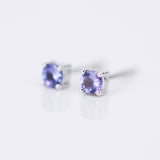 Natural Tanzanite Stud Earrings – Round December Birthstone Solid 18k Gold Studs – Dainty Minimalist Fine Jewelry Gift for Her