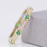 Tsavorite & Diamond Eternity Band – Full Solid 18k Gold Bezel Wedding Ring – Green Gemstone Stackable Anniversary Band