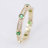 Tsavorite & Diamond Eternity Band – Full Solid 18k Gold Bezel Wedding Ring – Green Gemstone Stackable Anniversary Band