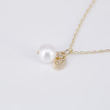 Pearl Necklace with Gold Initial Charm – Solid 18k Gold & Natural Cultured Pearl – Personalized June Birthstone Gift for Her