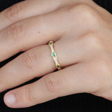 Tsavorite & Diamond Eternity Band – Full Solid 18k Gold Bezel Wedding Ring – Green Gemstone Stackable Anniversary Band
