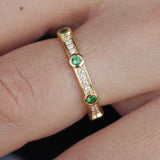 Tsavorite & Diamond Eternity Band – Full Solid 18k Gold Bezel Wedding Ring – Green Gemstone Stackable Anniversary Band