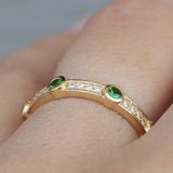 Tsavorite & Diamond Eternity Band – Full Solid 18k Gold Bezel Wedding Ring – Green Gemstone Stackable Anniversary Band