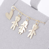 Custom Family Name Necklace – Solid Gold Kids Silhouette Charms with Heart – Personalized Gift for Mom, Grandma, New Baby or Anniversary