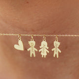 Custom Family Name Necklace – Solid Gold Kids Silhouette Charms with Heart – Personalized Gift for Mom, Grandma, New Baby or Anniversary