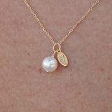 Pearl Necklace with Gold Initial Charm – Solid 18k Gold & Natural Cultured Pearl – Personalized June Birthstone Gift for Her