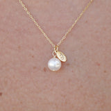 Pearl Necklace with Gold Initial Charm – Solid 18k Gold & Natural Cultured Pearl – Personalized June Birthstone Gift for Her