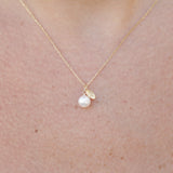 Pearl Necklace with Gold Initial Charm – Solid 18k Gold & Natural Cultured Pearl – Personalized June Birthstone Gift for Her