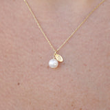Pearl Necklace with Gold Initial Charm – Solid 18k Gold & Natural Cultured Pearl – Personalized June Birthstone Gift for Her