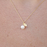 Pearl Necklace with Gold Initial Charm – Solid 18k Gold & Natural Cultured Pearl – Personalized June Birthstone Gift for Her