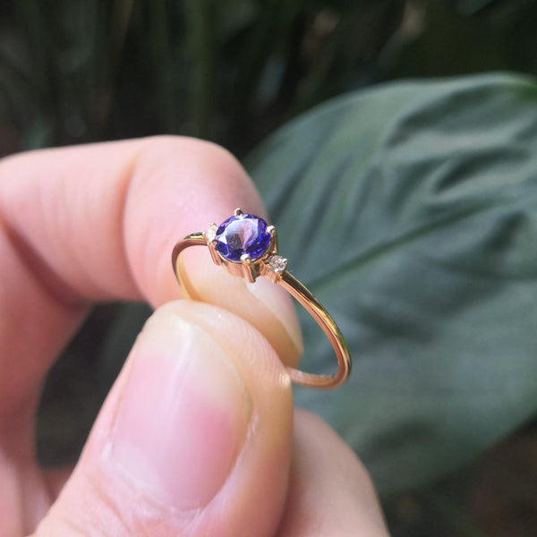 Round Tanzanite Engagement Ring – Natural Tanzanite and Diamond Ring – Solid Gold December and April Birthstone Ring