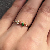 Customizable Family Gemstone Cluster Ring -Natural Diamond, Sapphire and Tsavorite Ring - January, April, and September Birthstone Ring