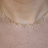 Diamond Bezel Drop Necklace Choker – Solid 18k Gold Natural Diamond Station Necklace – Dainty Bridal Jewelry Gift