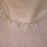 Diamond Bezel Drop Necklace Choker – Solid 18k Gold Natural Diamond Station Necklace – Dainty Bridal Jewelry Gift