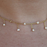 Diamond Bezel Drop Necklace Choker – Solid 18k Gold Natural Diamond Station Necklace – Dainty Bridal Jewelry Gift