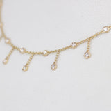 Diamond Bezel Drop Necklace Choker – Solid 18k Gold Natural Diamond Station Necklace – Dainty Bridal Jewelry Gift