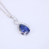 Natural Blue Sapphire Teardrop Necklace – Solid 18k White Gold Pendant with Diamond Accents – Meaningful September Birthstone Gift