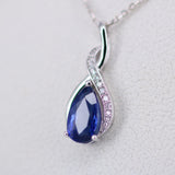 Natural Blue Sapphire Teardrop Necklace – Solid 18k White Gold Pendant with Diamond Accents – Meaningful September Birthstone Gift
